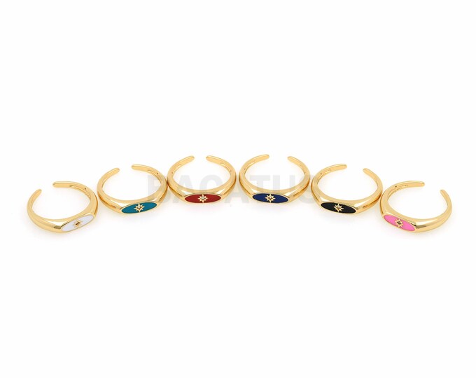 18K Gold Filled Enamel Star Ring, Micropavé CZ Adjustable Ring, Polaris Ring, Gold Open Ring, Stackable Ring