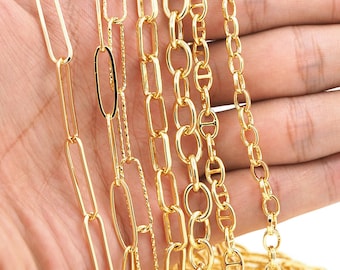 18K brass gold plated welding chain, DIY welding chain, discovery chain, semi-finished necklace and bracelet making supplies 1meter
