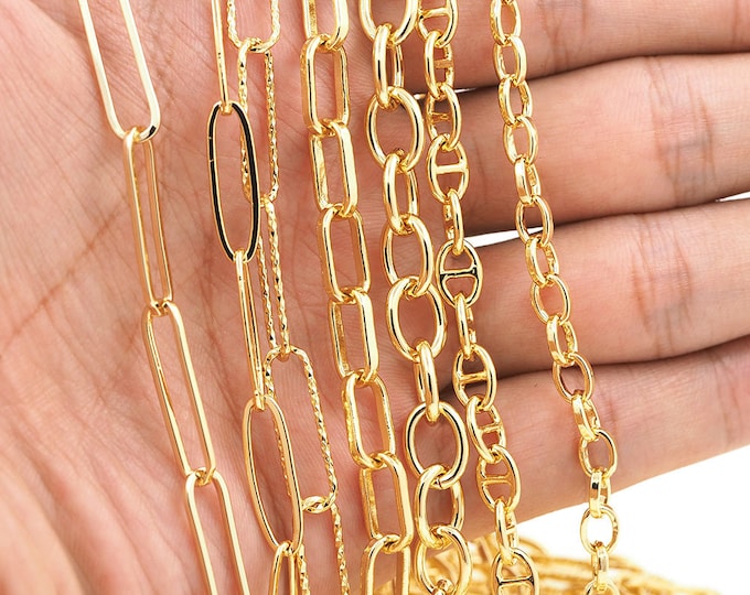 18K brass gold plated welding chain, DIY welding chain, discovery chain, semi-finished necklace and bracelet making supplies 1meter