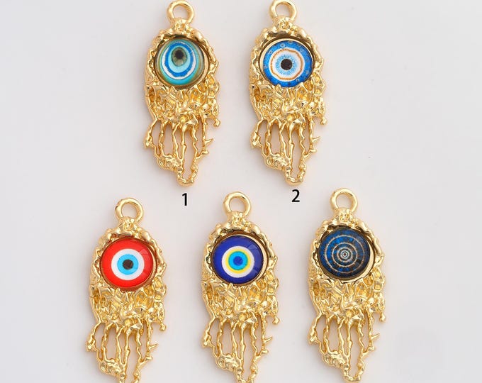 18K Gold Filled Evil Eye Pendant,Enamel Devil Eye Charms,Eye Charm DIY Jewelry Making Supply,47.8x18.4x5.4mm