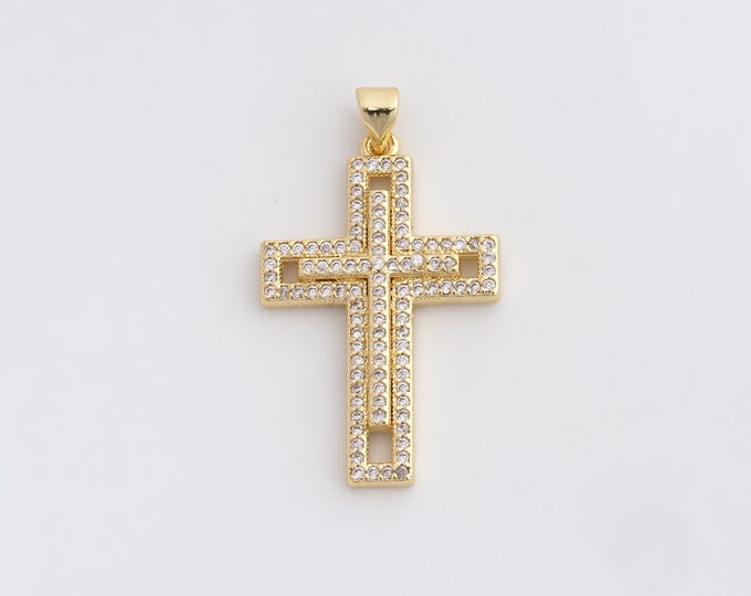 Cross Charm,18K Gold Filled Cross Necklace,Religious Charm, MicroPave CZ Christian Charm, DIY Jewelry Supplies, 36.5x20.8x3mm