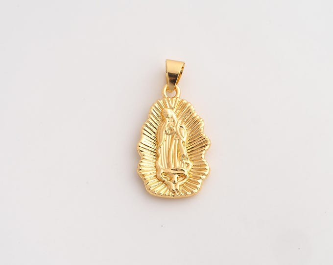 5 pcs 18K Gold Filled Virgin Mary Charm,Dainty Religious Pendant,Catholic Pendant ,DIY Jewelry Supplies,30x15x3.5mm