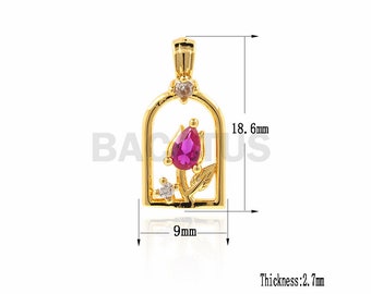 Rose pendant, plant pendant, golden rose necklace, minimalist pendant, cubic zirconia jewelry 18.6x9x2.7mm 1PCS