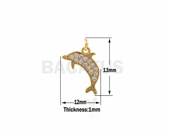 Dolphin Pendant,Dolphin necklace, dolphin charm,pave dolphin jewellery for Bracelet Necklace 12x13x1mm 1PCS