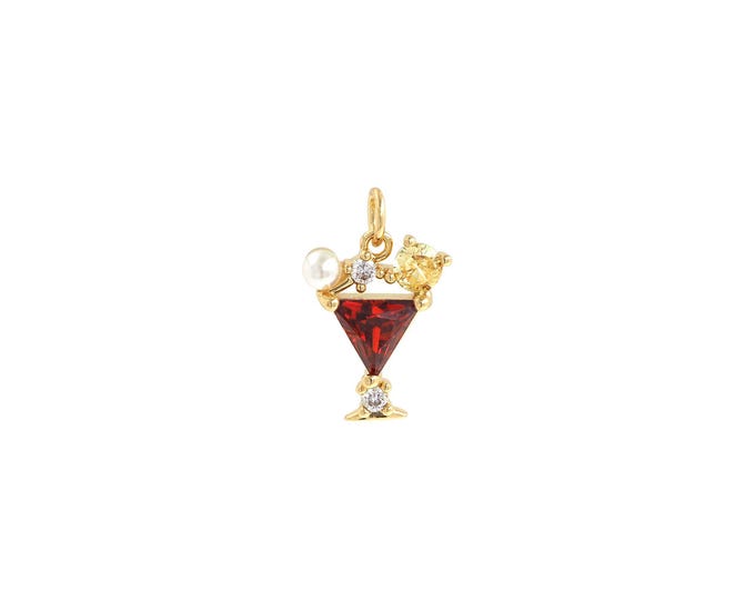 Goblet Pendant,18K Gold Filled Wine Glass Necklace, Micropavé CZ Goblet Pendant, DIY jewelry Making Accessories,20x12.5x4mm