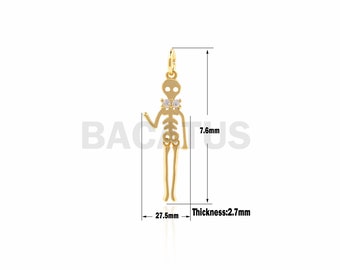 1PCS Skull Necklace, Skeleton Skeleton Pendant, Halloween Jewelry, Gold Skull Necklace, Skull Charm 27.7×7.6×2.7mm