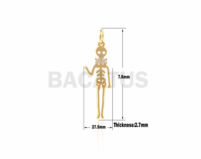1PCS Skull Necklace, Skeleton Skeleton Pendant, Halloween Jewelry, Gold Skull Necklace, Skull Charm 27.7×7.6×2.7mm