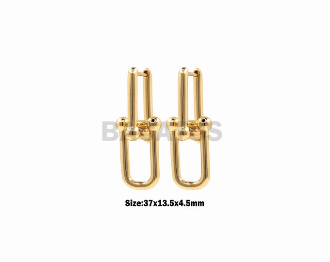 1Pair U-Shaped Earrings, Rectangular Earrings, Double Ring Earrings, Women's Glossy 18K Gold Filled Jewelry Accessories 37x13.5x4.5mm