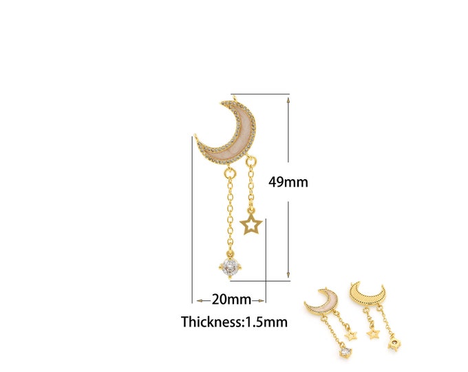 1PCS Enamel Moon Pendant-CZ Micropavé Moon Pendant Celestial Necklace Tassel Star Jewelry DIY Jewelry Making Supplies Crescent Charm