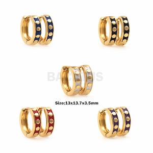 18K Gold Filled Enamel Earrings, Enamel Charm, Round Earrings, Round Open Earrings, Spot Earrings, 13x13.7x3.5mm