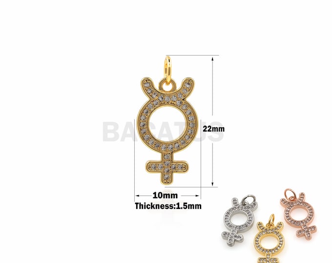 1PCS Mercury Necklace-Planetary Symbol Charm-Jewelry Making Astrological Gifts to Discover Gemini Feminist Necklace 22x10x1.5mm