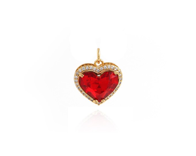 18K Gold Filled Dainty Pendant, Heart Necklace, Micropavé CZ Love Charm, Heart Charm, DIY Jewelry Supplies,18.4x15.5x7.7mm