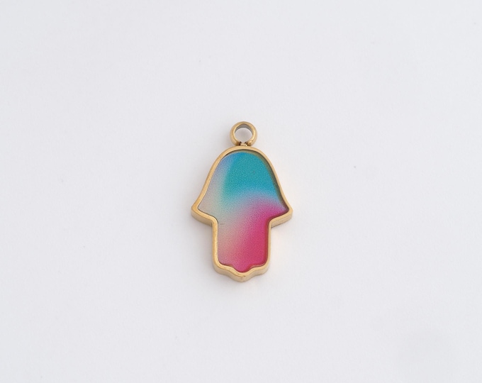 Stainless Steel Hamsa Pendant,Enamel Charms,Hand Charm Hamsa Charms for DIY Jewelry Making Supply,17.5x10.5x2mm