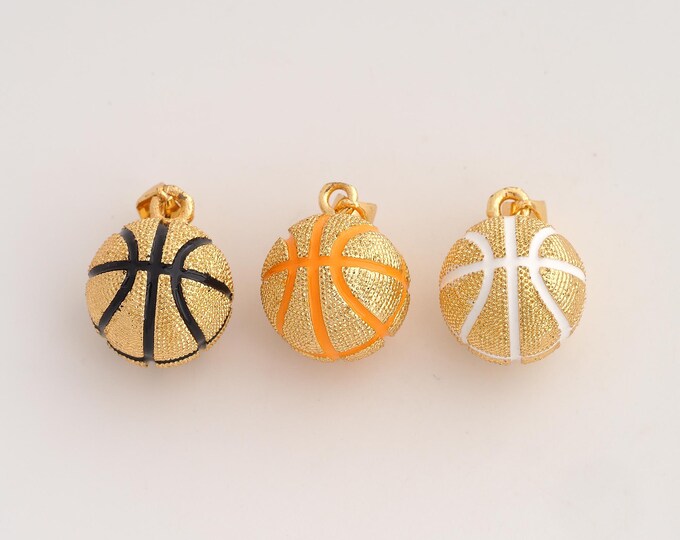18K Gold Filled Basketball Charm,Dainty Enamel Sports Pendant,Ball Pendant ,DIY Jewelry Supplies,22.7x14.5x14.5mm