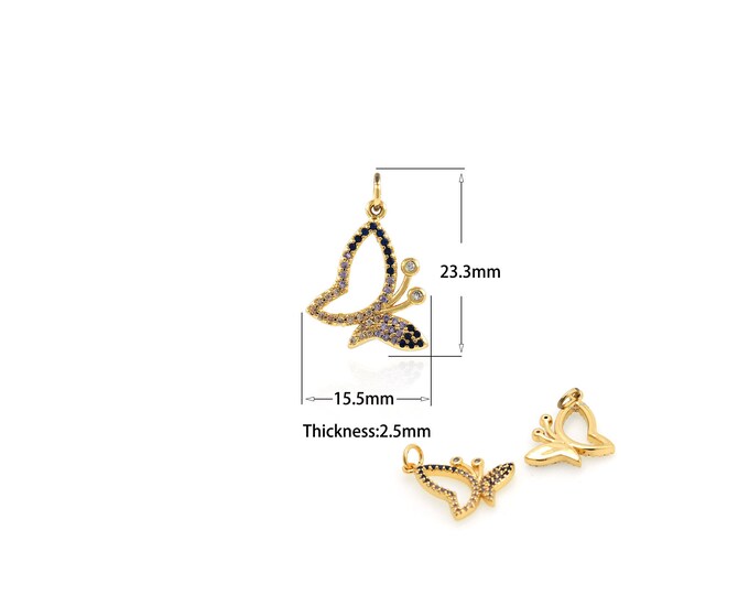 1PCSMicro-Pave Gold-Plated Butterfly Necklace Semi-Hollow Butterfly Pendant Butterfly Jewelry Ladies Butterfly Wing Necklace 15.5x23.3x2.5mm