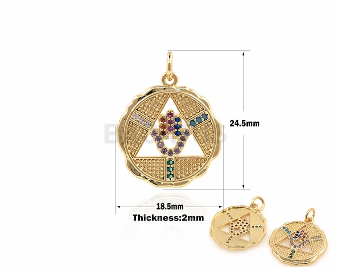 1PCS Lace Round Pendant Hollow Triangle Necklace Hamsa Palm Pendant Palm Charm DIY Jewelry Making Cubic Zirconia 24.5x18.5x2mm