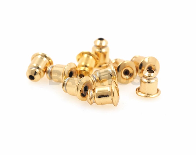 18K Brass gold-plated bullet backs，Solid Gold Screw Backs Replacement Back Findings , Safety Screw backs 1PCS