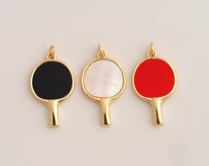 18K Gold Filled Racket Charm,Dainty Fritillaria Sports Pendant,Racket Pendant ,DIY Jewelry Supplies,30.7x16.4x2.8mm