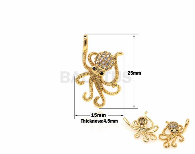1PCS Micro-Pave Octopus Pendant Octopus Necklace Marine Life Jewelry DIY Jewelry Making Supplies 18K Gold Filling 25x15x4.5mm