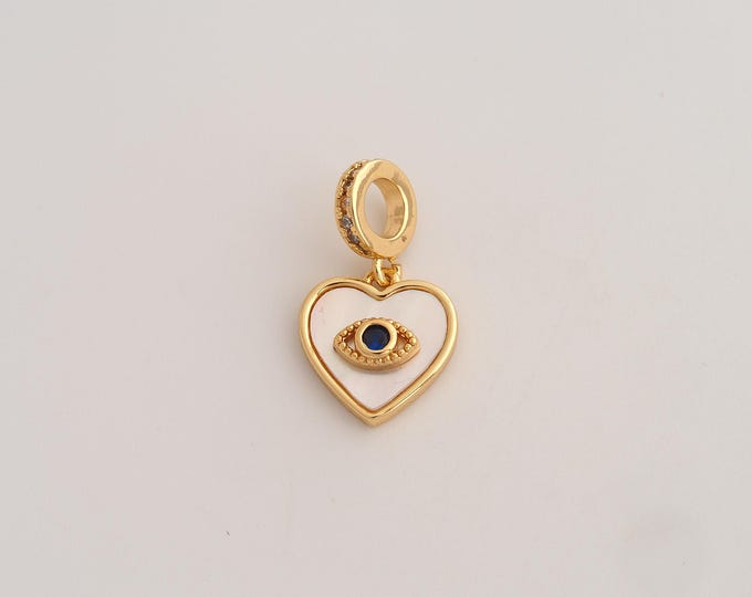 18K Gold Filled Heart Eye Charm,Dainty Fritillaria Evil Eye Pendant,CZ Devil Eye Pendant ,DIY Jewelry Supplies,23.3x13.3x4mm
