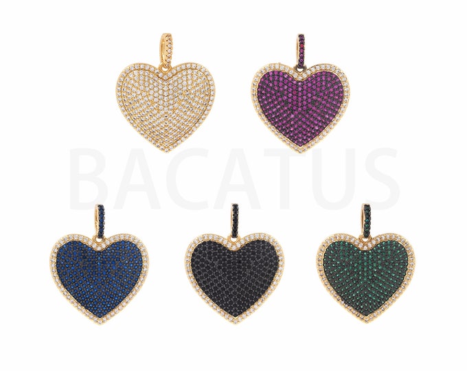 Micropavé CZ Love Charm, Heart Charm, 18K Gold Filled Dainty Pendant, Heart Necklace, DIY Jewelry Supplies, 24.5x30x3.5mm