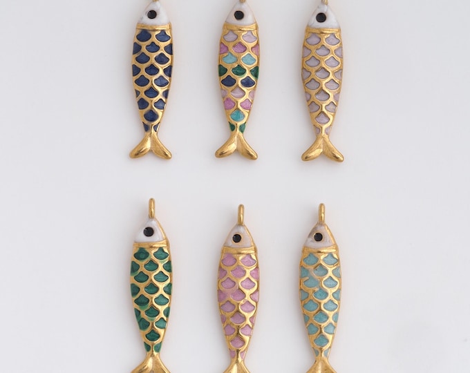 Stainless Steel Fish Pendant,Enamel Charms,Fish Charm Bracelet Necklace for DIY Jewelry Making Supply,25.6x6x3mm