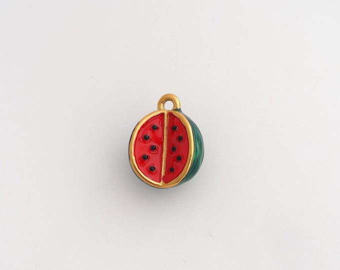Stainless Steel Watermelon Pendant,Enamel Fruit Charms,Watermelon Charms for DIY Jewelry Making Supply,16x13x8.8mm