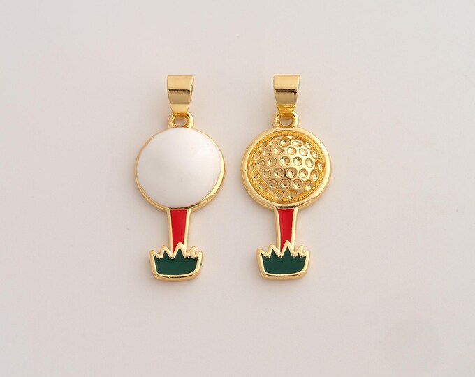 18K Gold Filled Golf Charm,Dainty Sports Pendant,Enamel Golf Pendant ,DIY Jewelry Supplies,33x13.6x4.7mm
