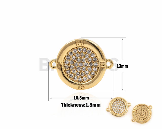 1PCS CZ Miniature Pave Circular Time Connector, Compass Bracelet, Time Charm, Jewelry Naking Results 13x16.5x1.8mm