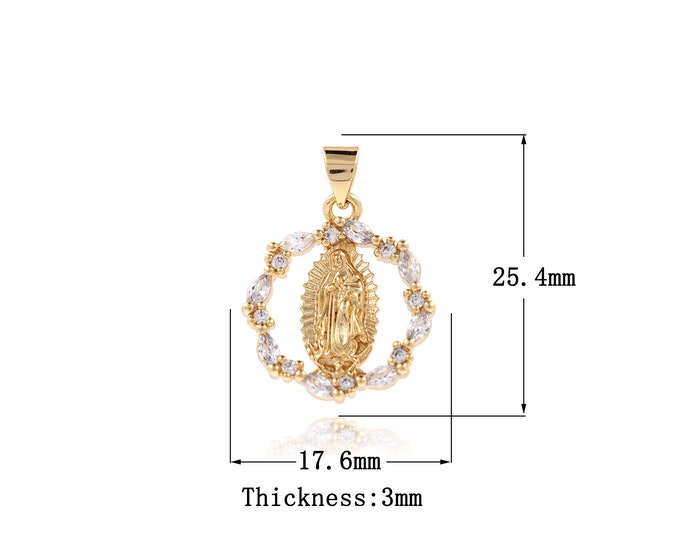 MicroPave CZ Pearl Religious Pendant,18K Gold Filled Round Charm,Marry Mother Pendant,DIY Jewelry Supplies,25.4x17.6x3mm