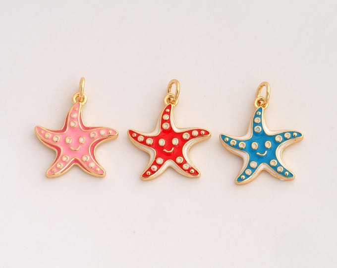 18K Gold Filled Starfish Charm,Dainty Enamel Starfish Pendant,Starfish Pendant ,DIY Jewelry Supplies,21x17x2.2mm