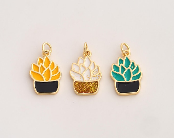18K Gold Filled Succulent Plant Charm,Dainty Enamel Succulent Pendant,Plant Pendant ,DIY Jewelry Supplies,21.8x12.4x1.8mm