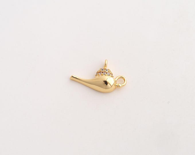 18K Gold Filled Aladdin's Lamp Charm, Micropavé CZ Aladdin's Lamp Pendant,Aladdin's Lamp Necklace Charm, DIY Jewelry Supplies,9.8x16.6x3.6mm