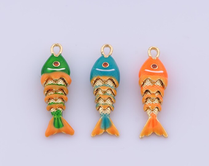 Fish Pendant,18K Gold Filled Marine Life Necklace, Enamel Fish Pendant, DIY jewelry Making Accessories,30.7x9x5.8mm