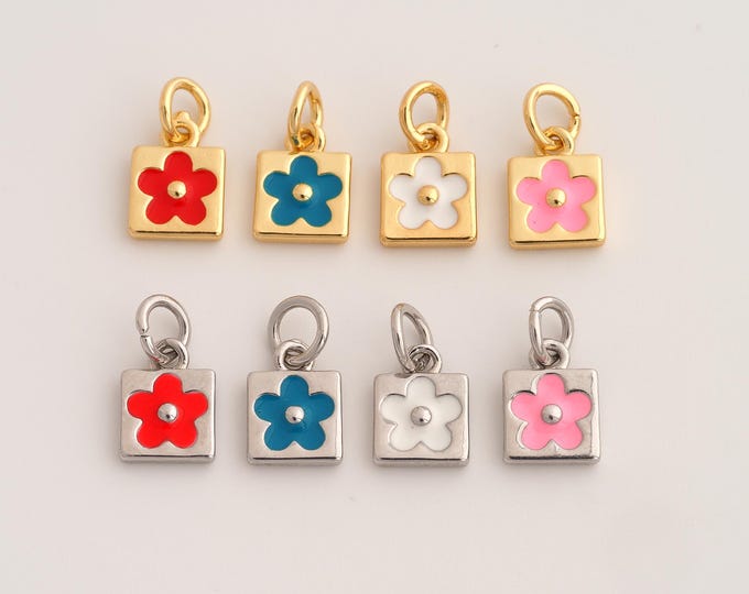 18K Gold Filled Flower Charm,Dainty Enamel Flower Pendant,Flower Pendant ,DIY Jewelry Supplies,13x7x2.2mm