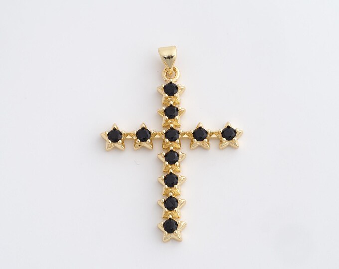Cross Charm,18K Gold Filled Cross Necklace,Religious Charm, MicroPave CZ Christian Charm, DIY Jewelry Supplies, 32.7x29.4x3.5mm