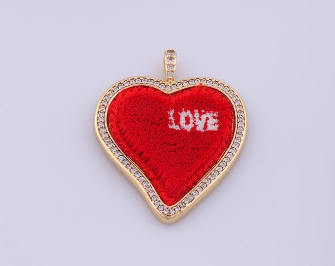 Heart Pendant,18K Gold Filled Love Necklace, Micropavé CZ Heart Pendant, DIY jewelry Making Accessories,41x33.5x6mm