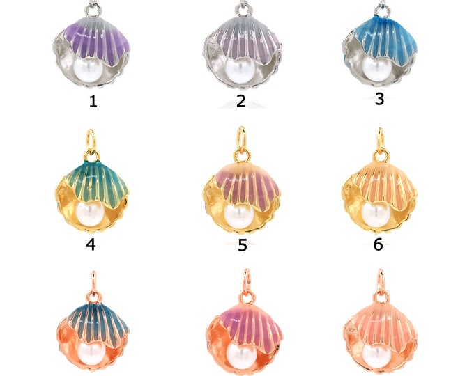 18K Gold Filled Shell Pendant,Gold Dainty Enamel Shell Pendant,Simple Pendant Bracelet Necklace for DIY Jewelry Making Supply