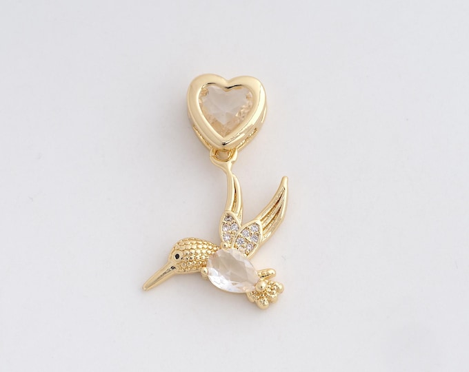 Hummingbird Charm, Bird Pendant,Micropavé CZ Bird Necklace,18K Gold Filled Gift Necklace,Flying Charm, DIY Jewelry Supplies,29x20x3.8mm
