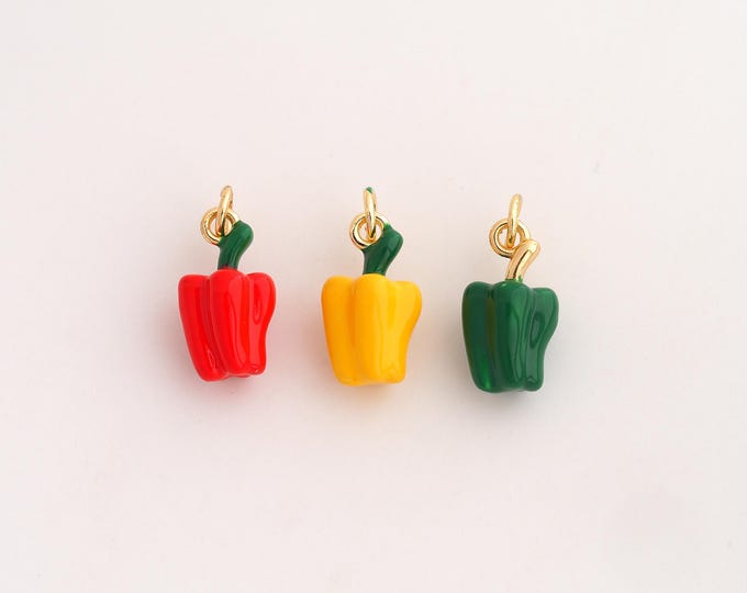 18K Gold Filled Bell Pepper Charm,Dainty Enamel Bell Pepper Pendant,Bell Pepper Pendant ,DIY Jewelry Supplies,18.5x8.7x8.3mm