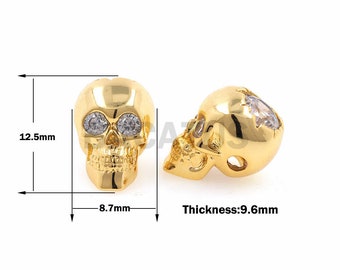 1 pieza de cuentas de calavera de Halloween, cuentas de calavera de latón, cuentas inusuales, regalo único para él 12x8,7x9,6 mm
