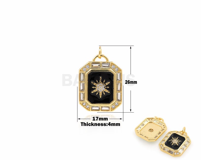 1Pcs Gold Filled Square Enamel Pendant Polaris Pattern Necklace Accessories Cubic Zirconia CZ Charm DIY Jewelry Making Supplies 26x17x4mm