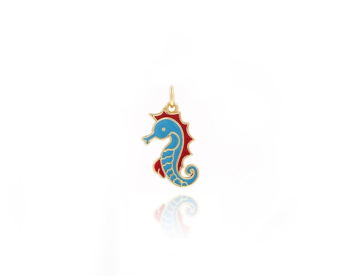 Enamel Seahorse Necklace, 18K Gold Filled Seahorse Pendant,Enamel Charm,DIY Jewelry Supplies,22x11.2x2mm