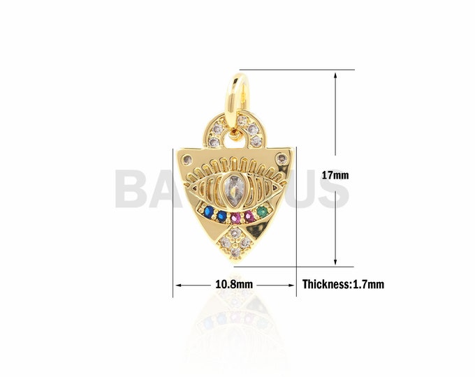 1PCS Micro-Pave Eye Triangle Pendant, Triangle Charm, Eye Pendant, eye Necklace, Single Eye Charm, Eye Charm 17x10.8x1.7mm