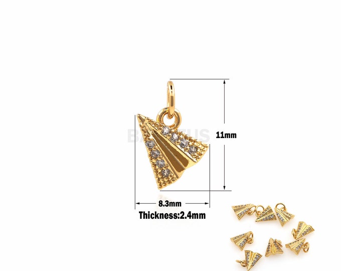 1PCS DIY Jewelry Making Paper Airplane Pendant, CZ Micro-Pave Airplane Pendant, Gold Transport Pendant 18K Necklace bracelet 8.3×11×2.4mm