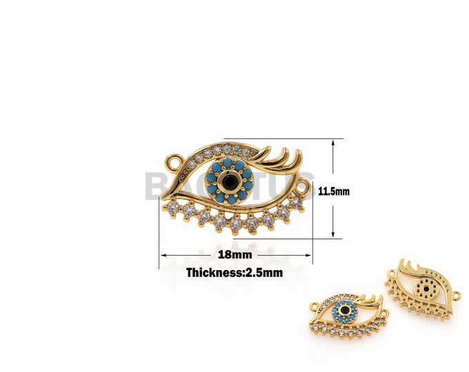 1PCS Devil's Eye Pendant Big Eye Jewelry Cubic Zirconia Gold Filled Suitable for Bracelet, Necklace, Jewelry Making Supplies 11.5x18x2.5mm