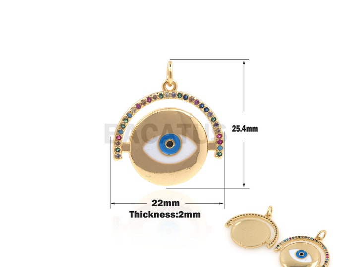 1PCS Round Glossy Eye Pendant Cubic Zirconia Colorful Zircon Pendant Suitable for Bracelet, Necklace, Jewelry, 18K  25.4x22x2mm