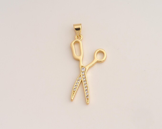 18K Gold Filled Scissors Charm,Dainty Scissors Pendant,CZ Scissors Pendant ,DIY Jewelry Supplies,36.7x15x2.2mm