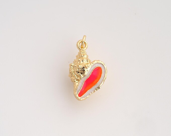 18K Gold Filled Conch Charm,Dainty Enamel Conch Pendant,Conch Pendant ,DIY Jewelry Supplies,24x13x9mm