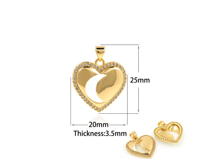 1PCS Micro-Pave Heart Pendant Hollow Moon Necklace Jewelry Romantic Celestial Jewelry DIY Jewelry Making Supplies Accessories 20x25x3.5mm